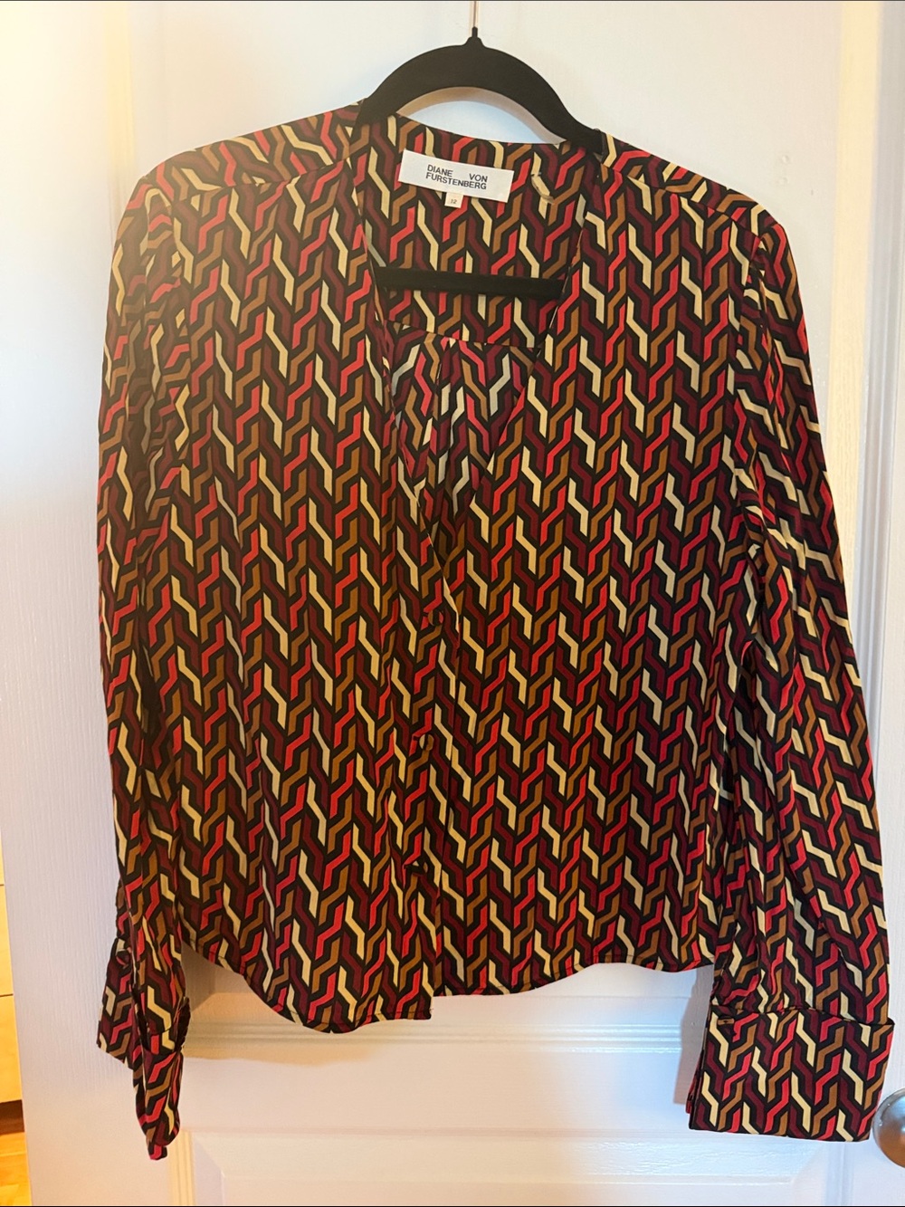 Diane Von Furstenberg Multicolor Geometric Long-Sleeve Button Down Shirt